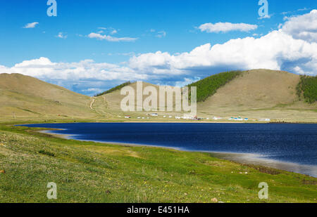 Lac Blanc, Terkhiin Tsagaan Nuur, steppe du Nord, l'Arkhangai Aimag, Mongolie Banque D'Images