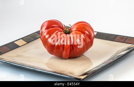 La tomate est le fruit rouge, souvent comestibles/berry du Solanum lycopersicum morelle heirloom tomato Banque D'Images