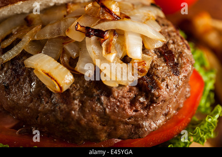 Hamburger gourmet avec laitue tomate et oignons Banque D'Images