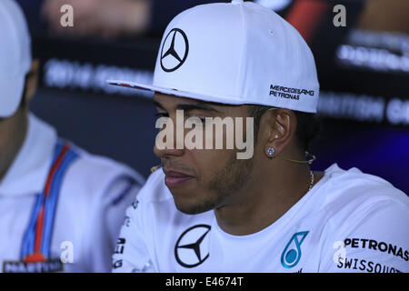 Silverstone, UK. 06Th Juillet, 2014. Grand Prix de Formule 1 britannique. Lewis Hamilton de Mercedes AMG Petronas au cours de conférence de presse jeudi. Credit : Action Plus Sport/Alamy Live News Banque D'Images