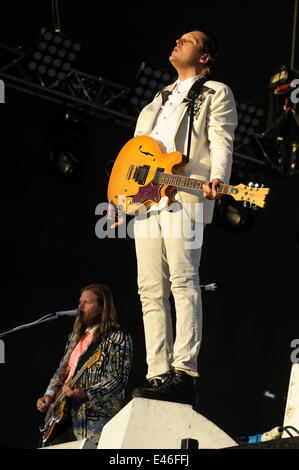 Londres, Royaume-Uni. 3 juillet, 2014. Arcade Fire jouer British Summertime Hyde Park. Les personnes sur la photo : Win Butler. Photo par Julie Edwards/Alamy Live News Banque D'Images