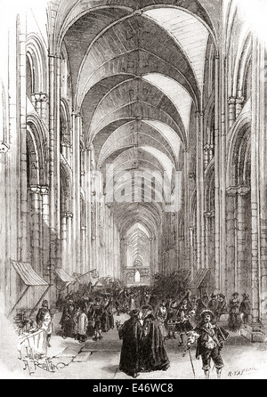 Intérieur de l'ancienne Cathédrale St Paul, Londres, Angleterre avant sa destruction dans le grand incendie de 1666. Banque D'Images