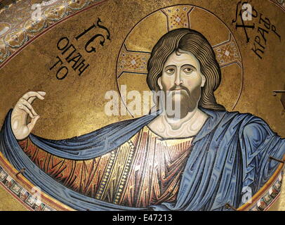 La figure de la mosaïque de Jésus Christ dans la Chathedral normande de Monreale (Sicile). Photo prise le 25 mai 2014. Banque D'Images