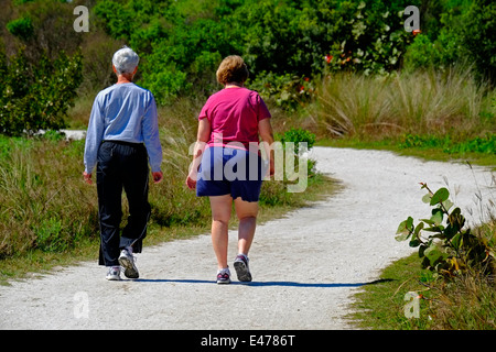 Couple Walking Trail Robinson Préserver la nature Bradenton en Floride FL US USA Banque D'Images