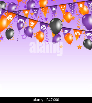 Illustration de fond Halloween avec drapeaux et ballons Banque D'Images