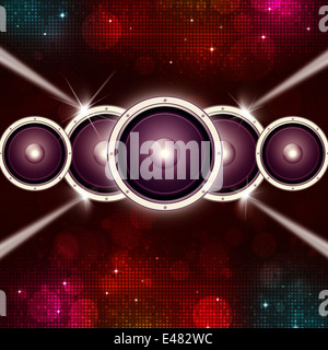 Disco Party musique multicolore avec des projecteurs haut-parleurs Banque D'Images