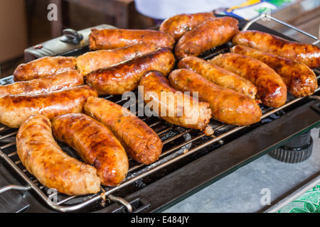 Saucisses Thaï grillé sur le poêle, stock photo Banque D'Images