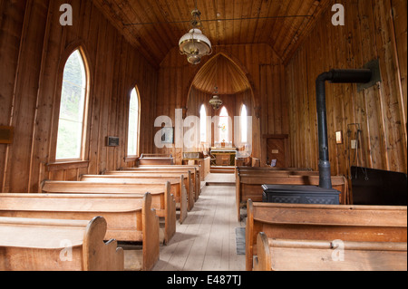 Saint Sauveur historique chapelle anglicane de l'intérieur de l'église, rue main vieille ville de la ruée vers l'Barkerville, British Columbia, Canada. Banque D'Images