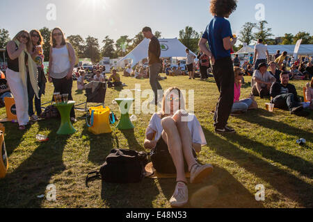 Le Stray, Harrogate, Royaume-Uni. 5 juillet, 2014. Revelers profitez d'une partie en plein air dans le parc de la ville de 'Fan', après la première journée de course le cycle terminé. Copyright Ian Wray/Alamy Live News Banque D'Images