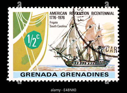 Timbre-poste de Grenade Grenadines représentant la frégate américaine "Sud Carolina' Banque D'Images