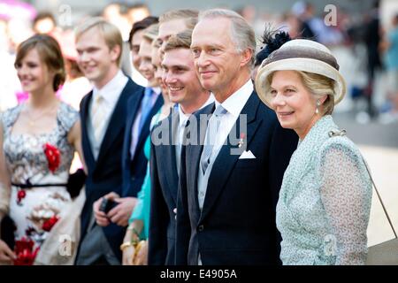 Rome, Italie. 5 juillet, 2014. La princesse Marie Astrid et l'Archiduc Carl Christian d'Autriche au mariage du Prince Amedeo et Lili Mutters à la basilique Santa Maria in Trastevere à Rome, Italie, 5 juillet 2014. Photo : Patrick van Katwijk - AUCUN SERVICE DE FIL-/dpa/Alamy Live News Banque D'Images