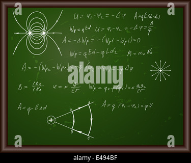 Tableau noir avec des formules de physique. Illustration vecteur EPS 10 avec la transparence. Banque D'Images