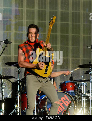 London, UK, 06/07/2014 : McBusted jouer British Summertime Hyde Park, dans le soleil du soir. Les personnes sur la photo : Danny Jones. Photo par Julie Edwards Banque D'Images