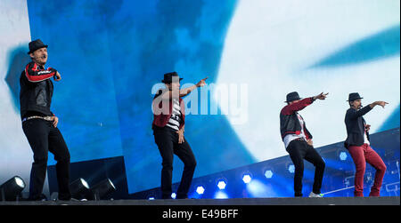 London, UK, 06/07/2014 : Les Backstreet Boys jouer British Summertime Hyde Park. Les personnes sur la photo : A. J. McLean, Howie Dorough, Nick Carter, Kevin Richardson, Brian Littrell. Photo par Julie Edwards Banque D'Images