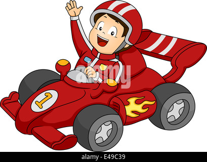 Illustration d'un petit garçon heureux agitant de sa race Car Banque D'Images