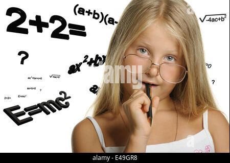 La jeune fille et des formules mathématiques Banque D'Images