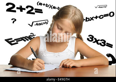 La jeune fille et des formules mathématiques Banque D'Images