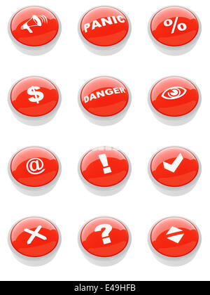 Ensemble de boutons rouges avec une attention Banque D'Images