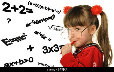 La jeune fille et des formules mathématiques Banque D'Images