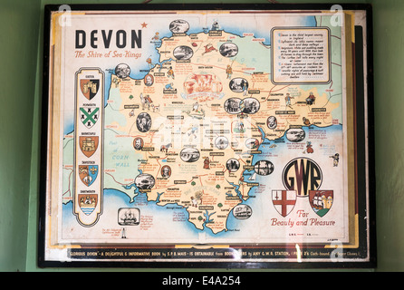 Carte montrant l'historique attraits touristiques pour les voyageurs ferroviaires à Devon UK Banque D'Images