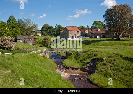 Stream beck courant à travers le village pittoresque de Hutton-le-Hole en été North Yorkshire Angleterre Royaume-Uni GB Grande-Bretagne Banque D'Images