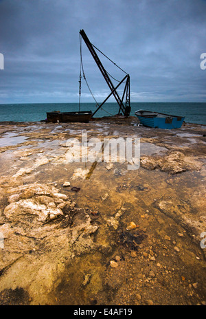 Un moody matin dans Portland Bill dans le Dorset, Angleterre, Royaume-Uni Banque D'Images