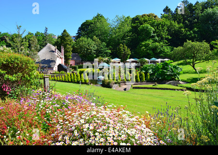 Rose Cottage jardins de thé, Cockington Village, Torquay. Devon, Angleterre, Royaume-Uni Banque D'Images