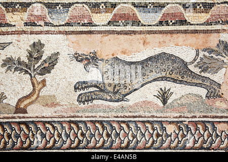 Leopard à partir d'une mosaïque romaine du 4ème siècle à la Villa de Thésée, Paphos, Chypre Banque D'Images