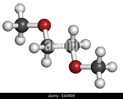 Diméthoxyéthane (glyme, DME, diméthylène glycol) molécule de solvant chimique. Banque D'Images