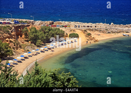 À la plage (ou 'Limnionas Limionas'), Kefalos, île de Kos, Dodécanèse, Mer Égée, Grèce. Banque D'Images