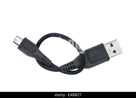 Câble USB sur fond blanc. Banque D'Images