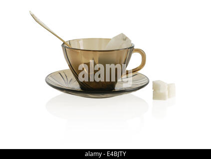 Tasse avec cuillère, anf sucre thé paquet Banque D'Images