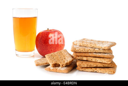 Pomme rouge, jus et de craquelins Banque D'Images