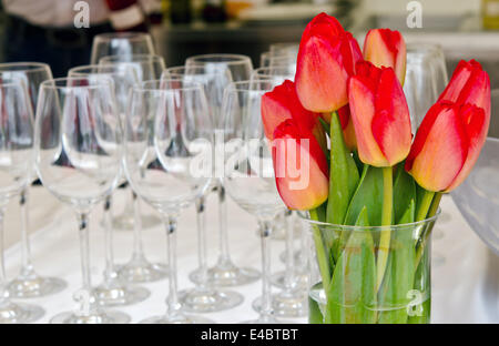 Weingläser und tulpen Banque D'Images