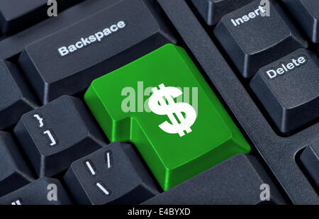 Bouton du clavier avec le symbole du dollar. Banque D'Images