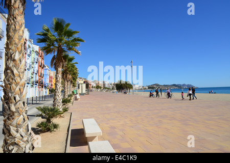 La Platja Centre (plage centrale), Villajoyosa (La Vila Joiosa), Costa Blanca, Alicante Province, Royaume d'Espagne Banque D'Images
