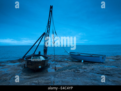 Moody matin à Portland Bill dans le Dorset, Angleterre, Royaume-Uni Banque D'Images