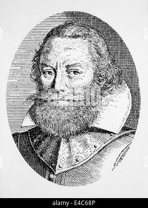 John Smith (1580-1631), anglais Colonist dans Jamestown, la Virginie, la gravure de son "une description de la Nouvelle Angleterre', 1616 Banque D'Images