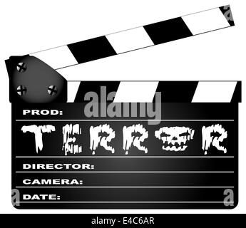 Un film typique meissen avec la légende LA TERREUR isolé sur blanc. Banque D'Images