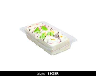 Les boîtes de gâteaux en plastique transparent, isolé sur fond blanc. Banque D'Images