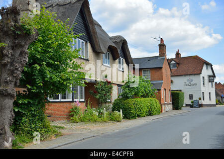 Maisons de campagne et le Queens sur la rue principale dans le village de Selborne, Hampshire, England, UK Banque D'Images