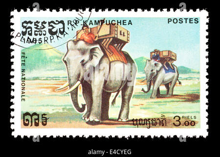 Timbre-poste de travail Cambodge illustrant les éléphants. Banque D'Images
