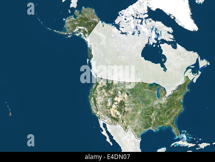 United States, True Color Satellite Image avec masque et de la frontière