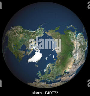 Globe Pôle Nord, True Color Image satellite. Couleur vraie sans nuages image satellite de la Terre, centrée sur l'Arctique ou nort Banque D'Images