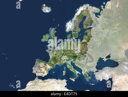 25 États membres européens, True Color Satellite Image avec masque. Union européenne élargie (UE). La couleur vraie image satellite de t Banque D'Images