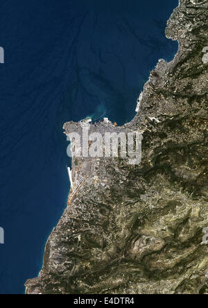Beyrouth, Liban, True Color Image satellite. Beyrouth, Liban. La couleur vraie image satellite de Beyrouth, capitale du Liban. C Banque D'Images