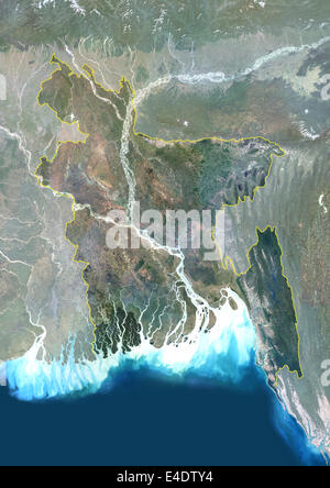 Le Bangladesh, l'Asie, True Color Satellite Image avec masque et de la frontière. Vue du Bangladesh (avec masque et de la frontière). Ce gi Banque D'Images