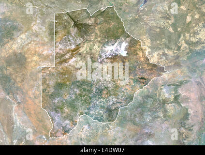 Le Botswana, l'Afrique, True Color Satellite Image avec masque et de la frontière. Vue Satellite du Botswana (avec masque et de la frontière). Cette imag Banque D'Images