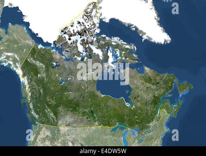 Canada, Amérique du Nord, True Color Satellite Image avec masque et de la frontière. Vue satellite du Canada (avec masque et de la frontière). Ce i Banque D'Images