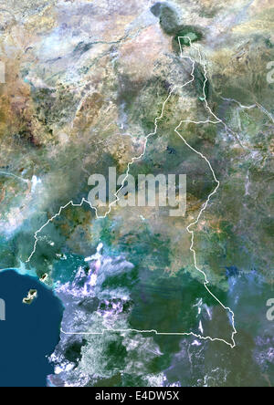 Cameroun, Afrique, True Color Satellite Image avec bordure. Vue du Cameroun (avec marges). Cette image a été compilé pour Banque D'Images